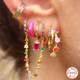 925 Silver Filled CZ Zircon Stud Earrings Vintage Women's Jewelry