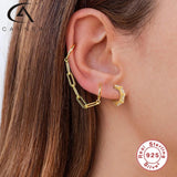 925 Silver Round Cross Small Earrings CZ Chain Pendientes Plata 925