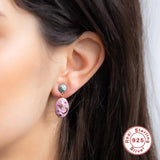 925 Silver CZ Star Moon Drip Oil Charm Dangle Earrings