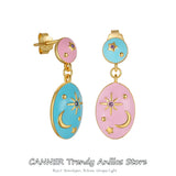 925 Silver CZ Star Moon Drip Oil Charm Dangle Earrings