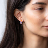 925 Silver CZ Star Moon Drip Oil Charm Dangle Earrings