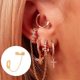 925 Silver Crystal Piercing Cartilage Chain Huggie Earrings