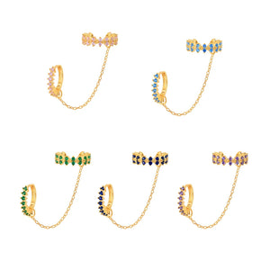 925 Silver Crystal Piercing Cartilage Chain Huggie Earrings