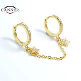 925 Silver Double Hoop Earrings Women Charms Chain Circle Piercing Jewelry