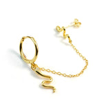 925 Silver Double Hoop Earrings Women Charms Chain Circle Piercing Jewelry