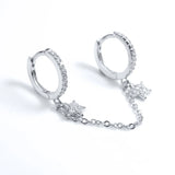 925 Silver Double Hoop Earrings Women Charms Chain Circle Piercing Jewelry