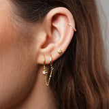 925 Silver Double Hoops Link Chain Earrings Moon Star Snake Piercing