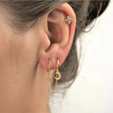 925 Silver Double Hoops Link Chain Earrings Moon Star Snake Piercing