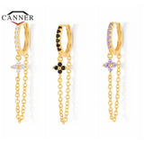 925 Silver Geometric Fringe Chain Zircon Round Piercing Hoop Earring