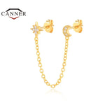 925 Silver Star Lightning Stud Earrings Zircon Crystal Chain Piercing