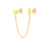 925 Silver Star Lightning Stud Earrings Zircon Crystal Chain Piercing