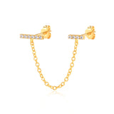 925 Silver Star Lightning Stud Earrings Zircon Crystal Chain Piercing
