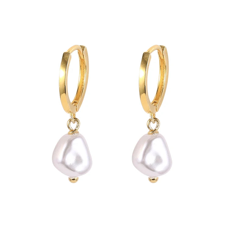 925 Silver 18K Plated Pearl Ear Stud Hoop Earrings for Women