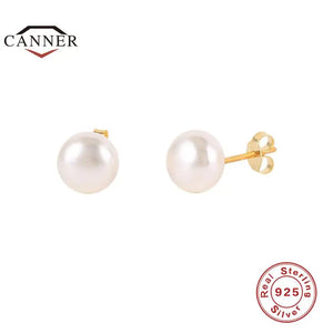 925 Silver 18K Plated Pearl Ear Stud Hoop Earrings for Women