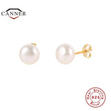 925 Silver 18K Plated Pearl Ear Stud Hoop Earrings for Women