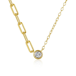 925 Silver 18k Plated Necklace Single Zircon Clavicle Chain Wedding Jewel