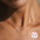 925 Silver 18k Plated Necklace Single Zircon Clavicle Chain Wedding Jewel