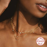 925 Silver 18k Plated Necklace Single Zircon Clavicle Chain Wedding Jewel