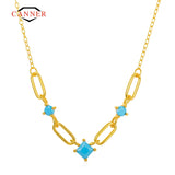 925 Silver Turquoise Stones Link Necklace for Women