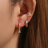 925 Silver Triple Zircon Hoop Earrings Set for Women