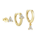 925 Silver Triple Zircon Hoop Earrings Set for Women
