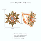 925 Silver Olive Green Zircon Sunflower Hoop Earring for Women