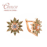 925 Silver Olive Green Zircon Sunflower Hoop Earring for Women