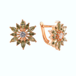 925 Silver Olive Green Zircon Sunflower Hoop Earring for Women