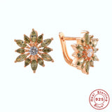 925 Silver Olive Green Zircon Sunflower Hoop Earring for Women