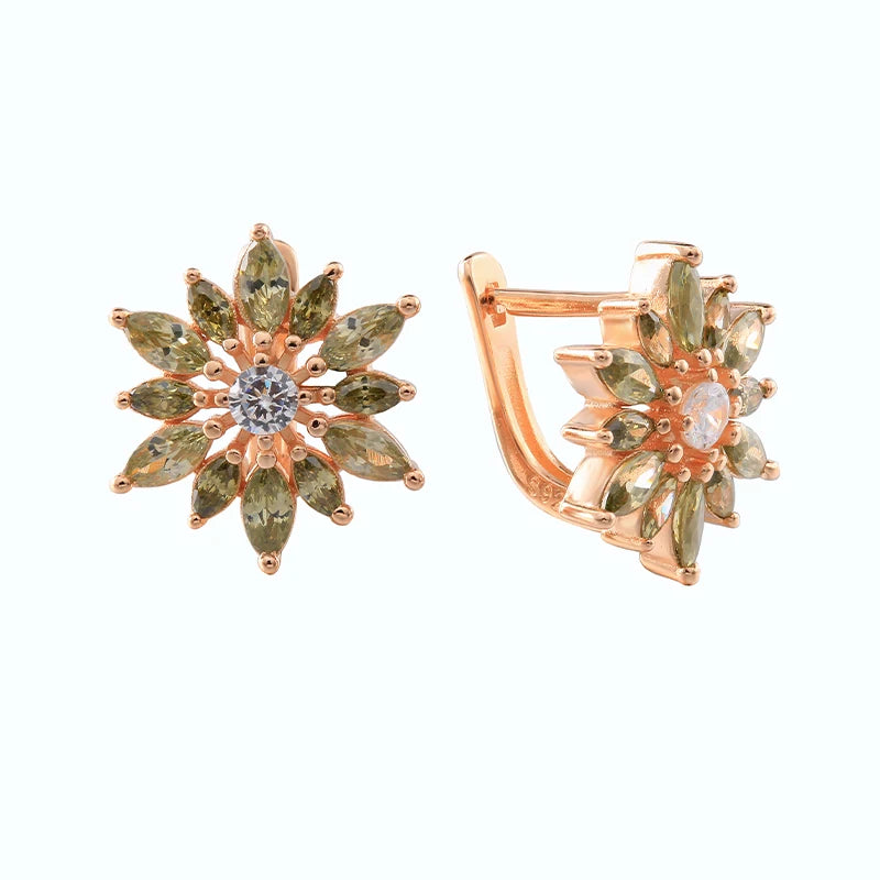 925 Silver Olive Green Zircon Sunflower Hoop Earring for Women