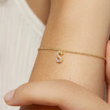 925 Silver Zircon Initial Letter Bracelet Charm Jewelry Gift