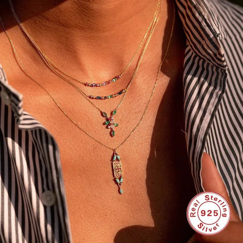 925 Silver Bohemian Water Drop Zircon Necklace for Women