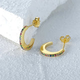 925 Silver C Moon Zirconia Stud Earrings for Women