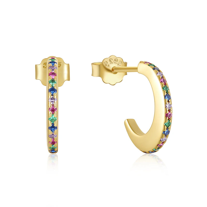 925 Silver C Moon Zirconia Stud Earrings for Women