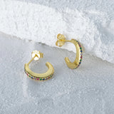925 Silver C Moon Zirconia Stud Earrings for Women