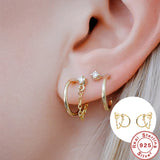 925 Silver C-Shaped Stud Earrings INS Chain Piercing Pendientes Plata