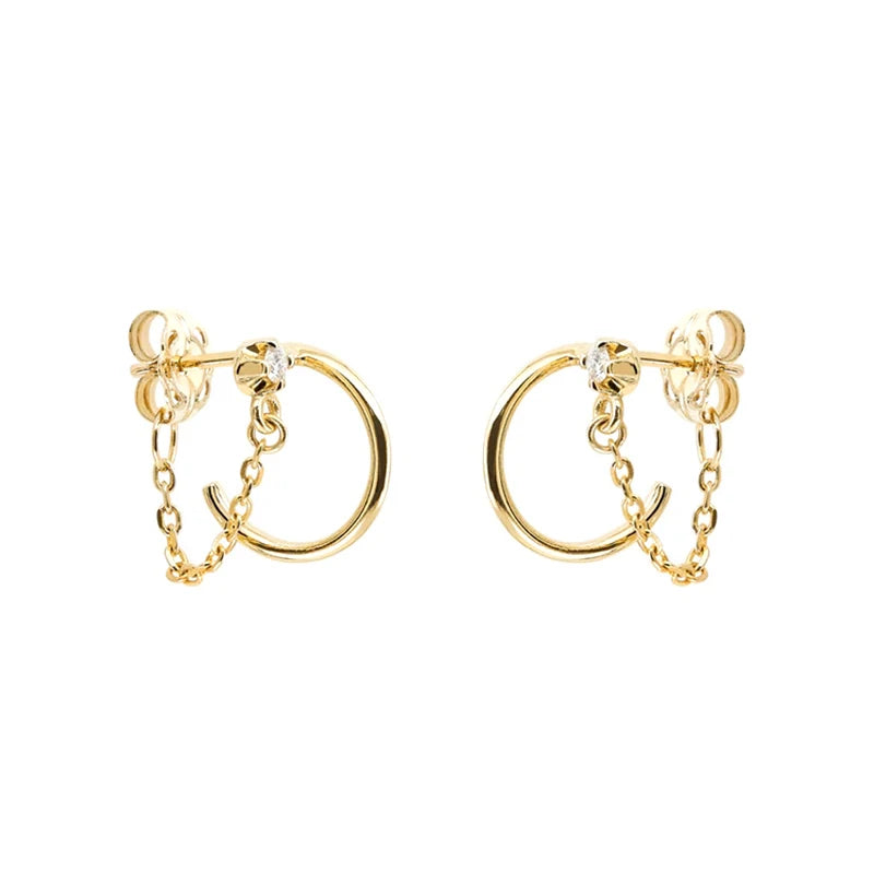 925 Silver C-Shaped Stud Earrings INS Chain Piercing Pendientes Plata