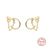 925 Silver C-Shaped Stud Earrings INS Chain Piercing Pendientes Plata