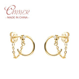 925 Silver C-Shaped Stud Earrings INS Chain Piercing Pendientes Plata
