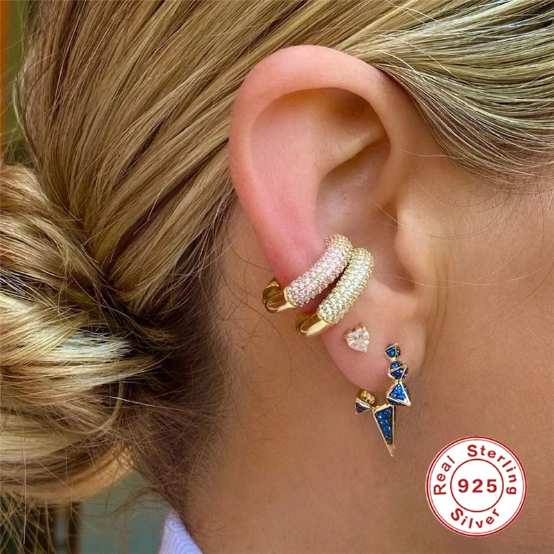 925 Silver Full Zircon Bohemia CZ Clip Earrings