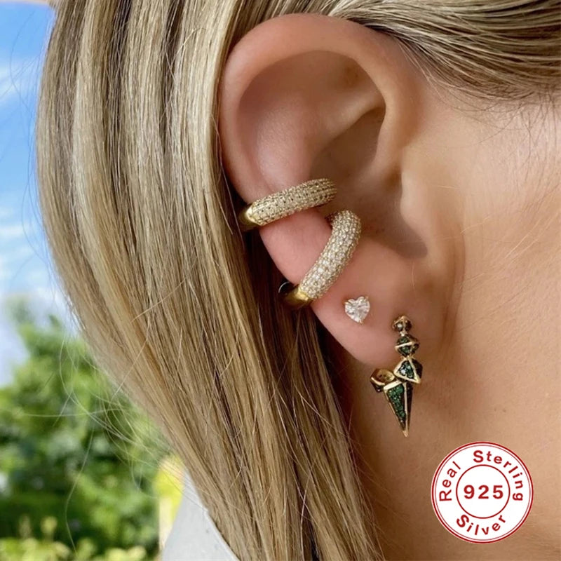 925 Silver Full Zircon Bohemia CZ Clip Earrings