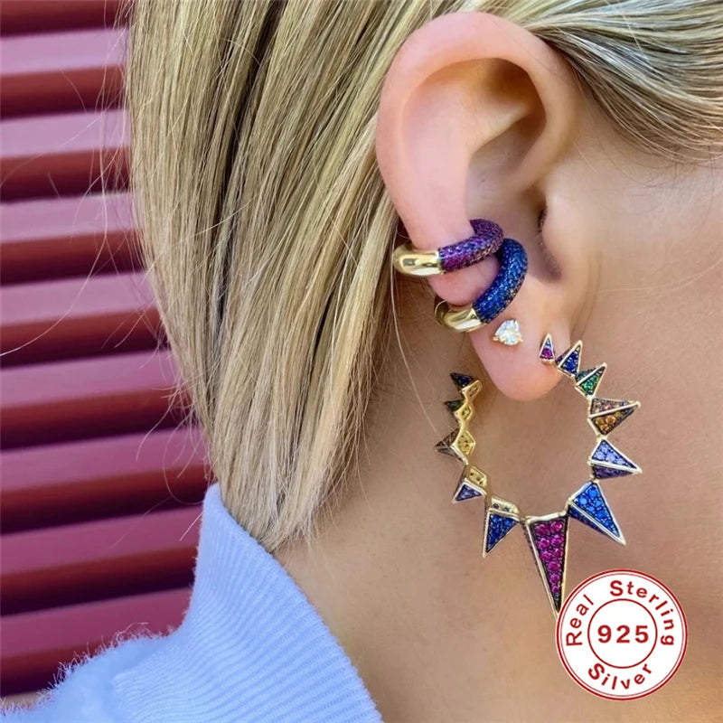 925 Silver Full Zircon Bohemia CZ Clip Earrings