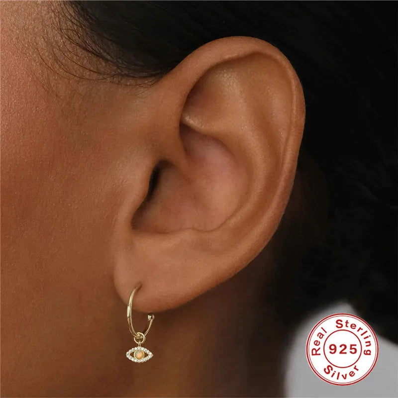 925 Silver C-shaped Stud Earring Vintage Pendant Jewelry