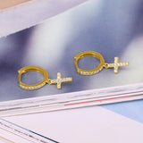 925 Silver Cross Stud Earrings Zircon Huggie Round Hoops