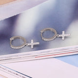 925 Silver Cross Stud Earrings Zircon Huggie Round Hoops