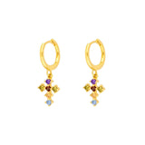 925 Silver Cross Stud Earrings Zircon Huggie Round Hoops