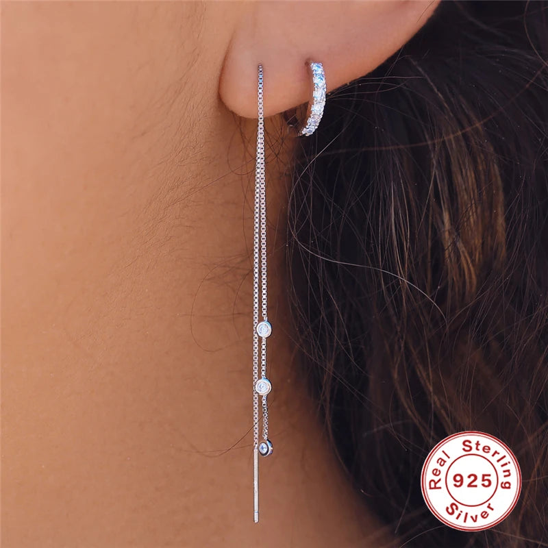925 Silver Chain Thread Tassel Drop Earring for Women