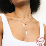 925 Silver Necklace Geometric Zircon Round Pendant