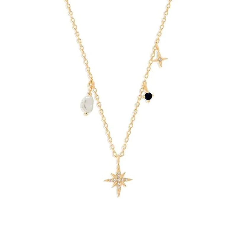925 Silver Chain Necklace with Zircon Star Pendant for Birthday Gift