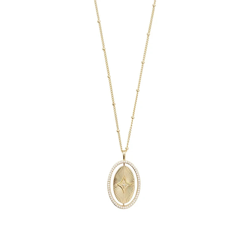 925 Silver Chain Necklace Ins Wind Compass Pendant Women Party Gift